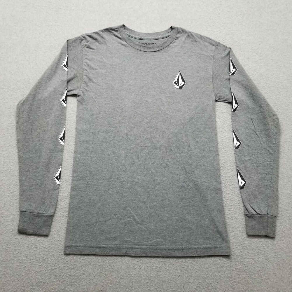 Volcom Shirt Mens Small Gray‎ Long Sleeve Logo Arm Print Casual